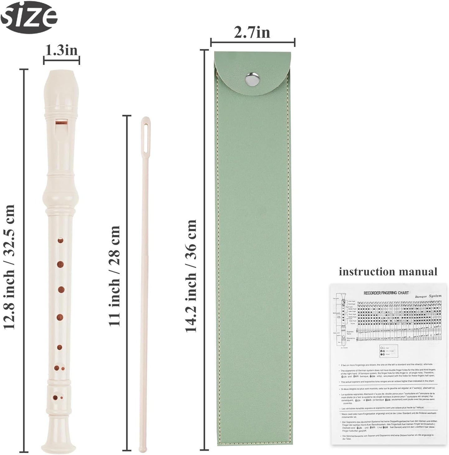 LIZIMANDU Recorder Instrument for Beginner Adults,8-Hole Soprano Descant Recorder Music Flute with with Cleaning Rod & Leather Case For Home Entertainment(2-Green)