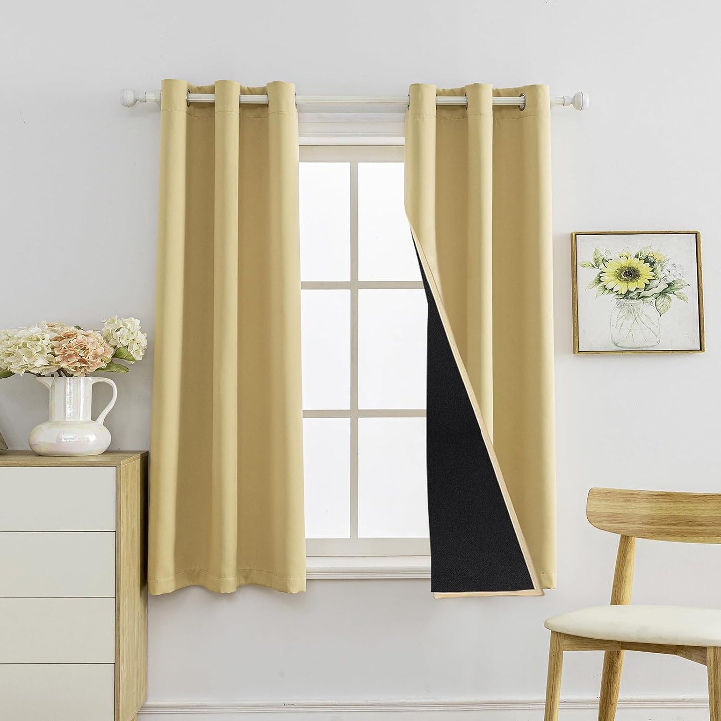 Anytime 100% Blackout Curtain Set, Thermal Insulated & Energy Efficiency Window Draperies for Guest Room, Full Shading Panels for Shift Worker and Light Sleepers（Beige, 2 Panels, 42W x 54L）