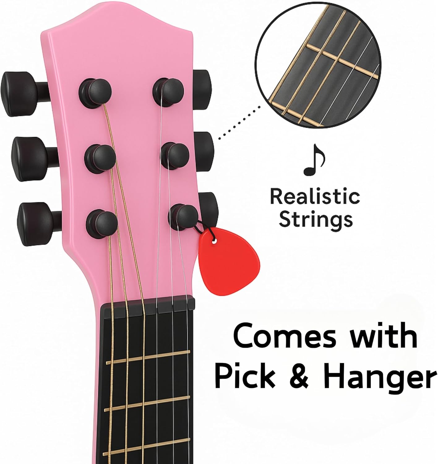 23" Acoustic Guitar, Kids 6 String Toy Guitar - Realistic Steel Strings - Beginner Practice First Musical Instrument for Children, Toddlers (Pink)