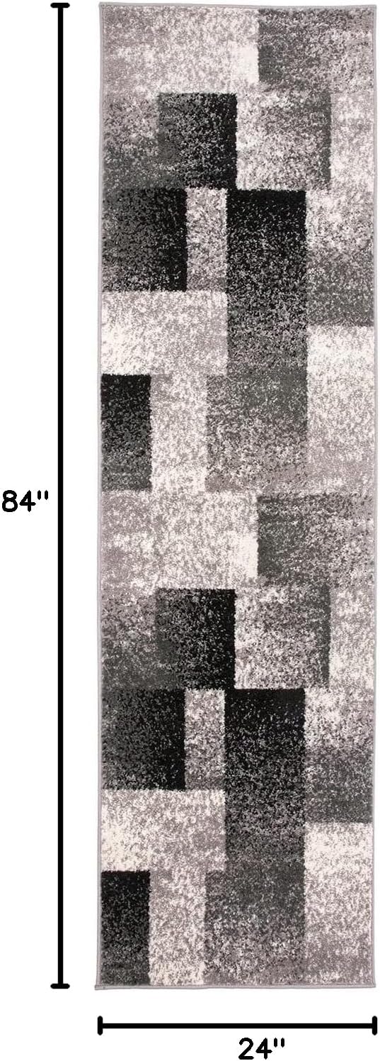 Rugshop Modern Distressed Boxes Runner Rug 2' x 7' Gray