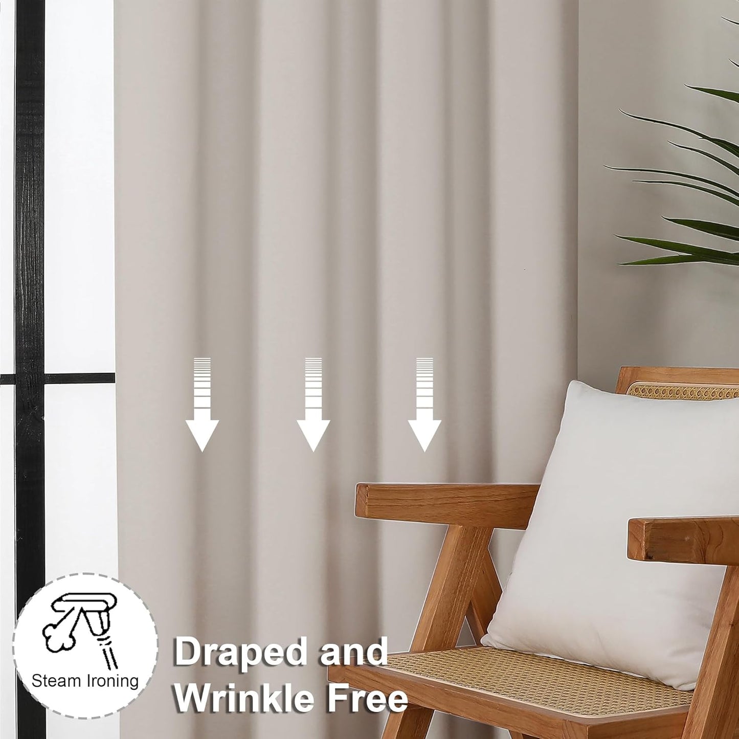 Simplebrand Ava Natural Blackout Curtains for Bedroom 63 Inch Length 2 Panels Set, Solid Thermal Insulated Energy Saving Rod Pocket Window Treatment Curtains Blackout Drapes, W40 x L63 Inch, Natural