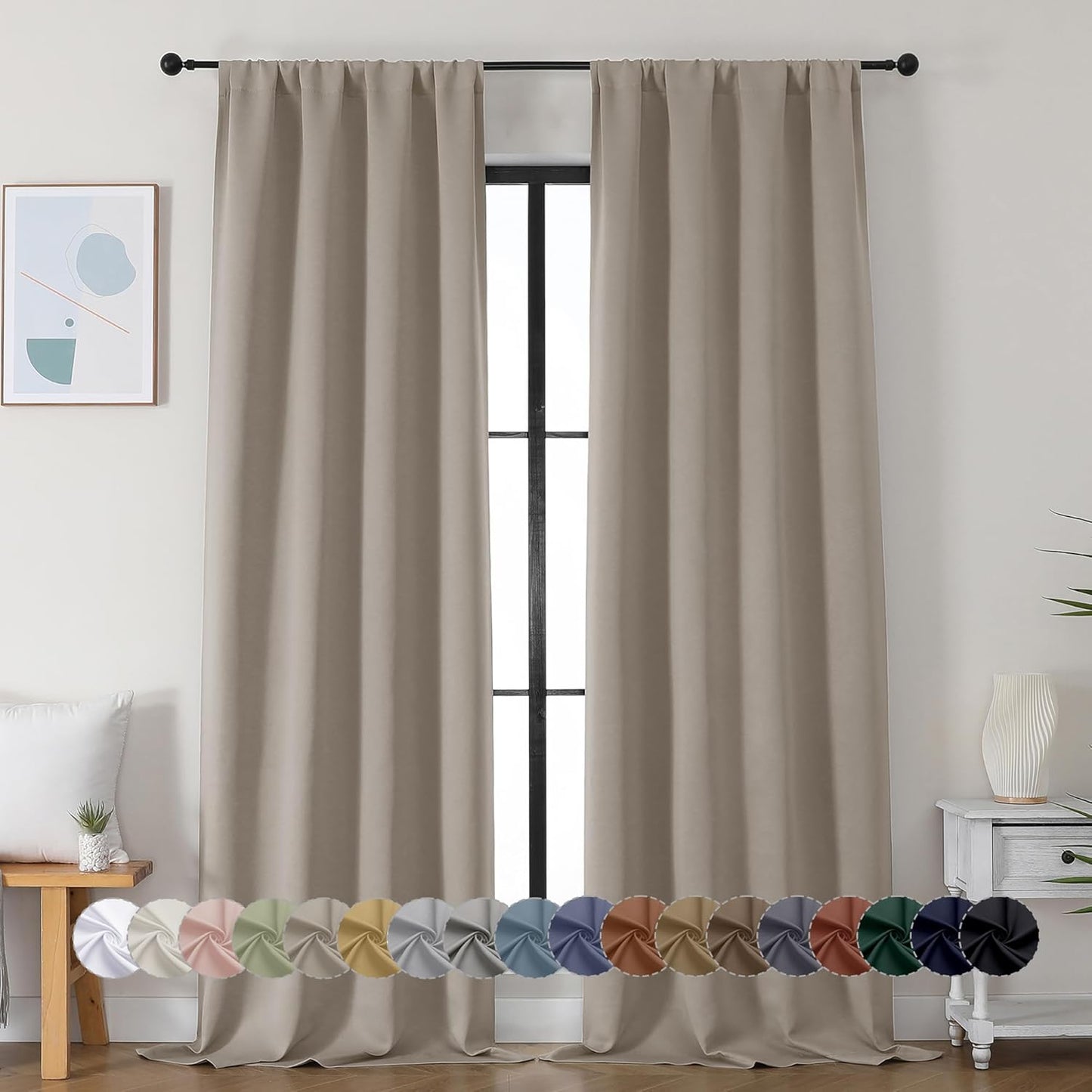 Simplebrand Ava Stone Blackout Curtains for Bedroom 96 Inches Long 2 Panels, Solid Thermal Insulated, Energy Saving Living Room Window Treatment Curtains Blackout Drapes, W40 x L96 Inch, Stone