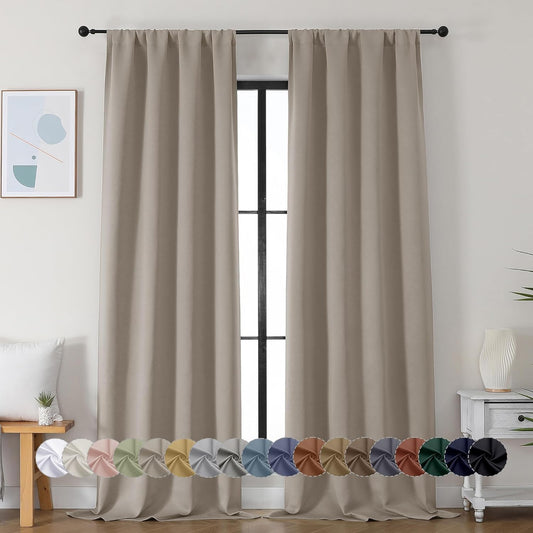 Simplebrand Ava Stone Blackout Curtains for Bedroom 96 Inches Long 2 Panels, Solid Thermal Insulated, Energy Saving Living Room Window Treatment Curtains Blackout Drapes, W40 x L96 Inch, Stone
