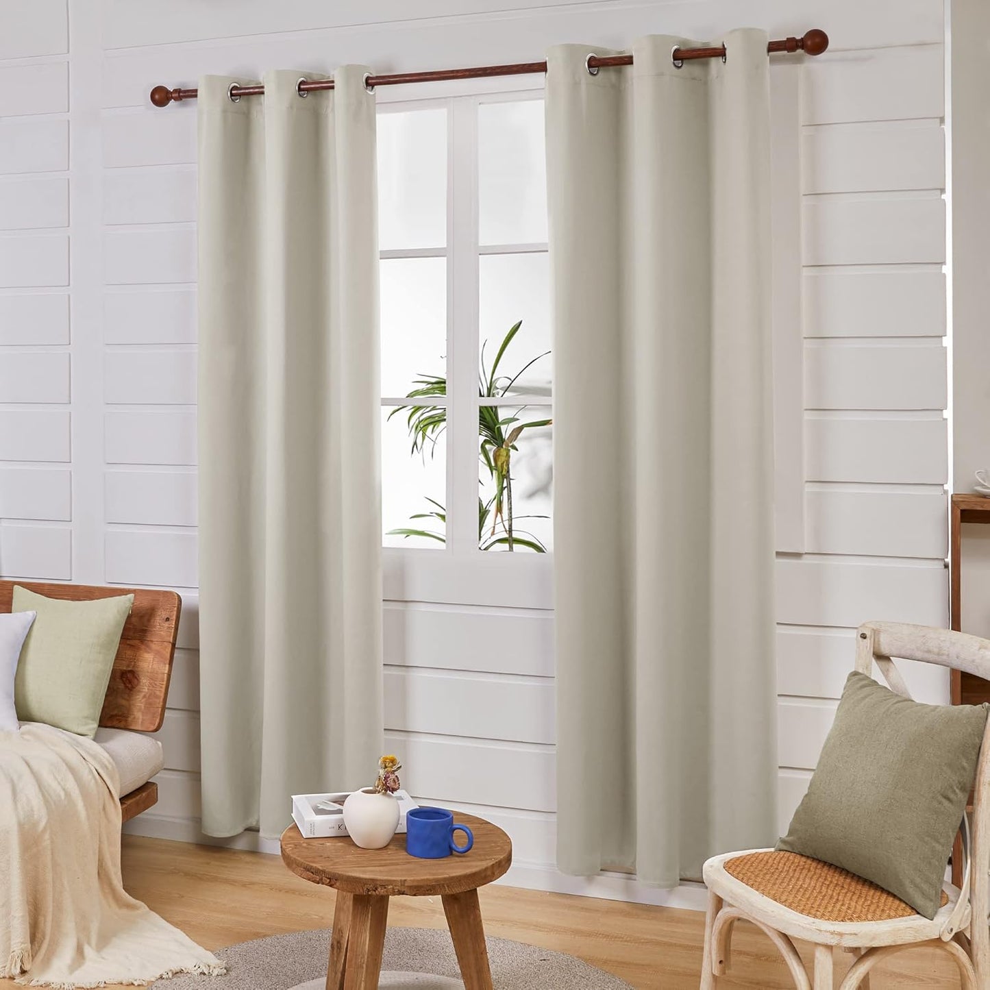 Deconovo Blackout Curtains, Room Darkening Thermal Insulated Window Drapes, Noise Reducing, Grommet Top, 2 Panels 42W x 63L Inch Machine Washable for Bedroom Living Room Nursery Light Beige