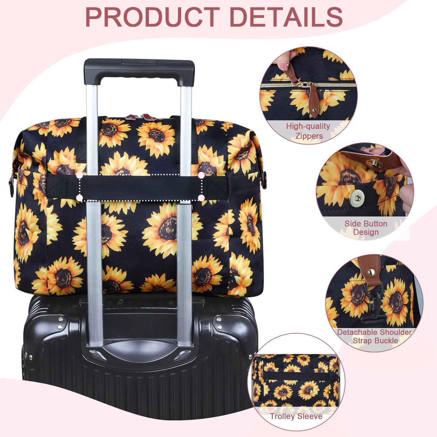 Diaper Bag Tote - Diaper Baby Bags with Pacifier Case, Shoulder Straps, Stroller Clips, Waterproof Large Mommy Bag Maternity Bag Travel Baby Bag for Mom and Dad, Sunflower