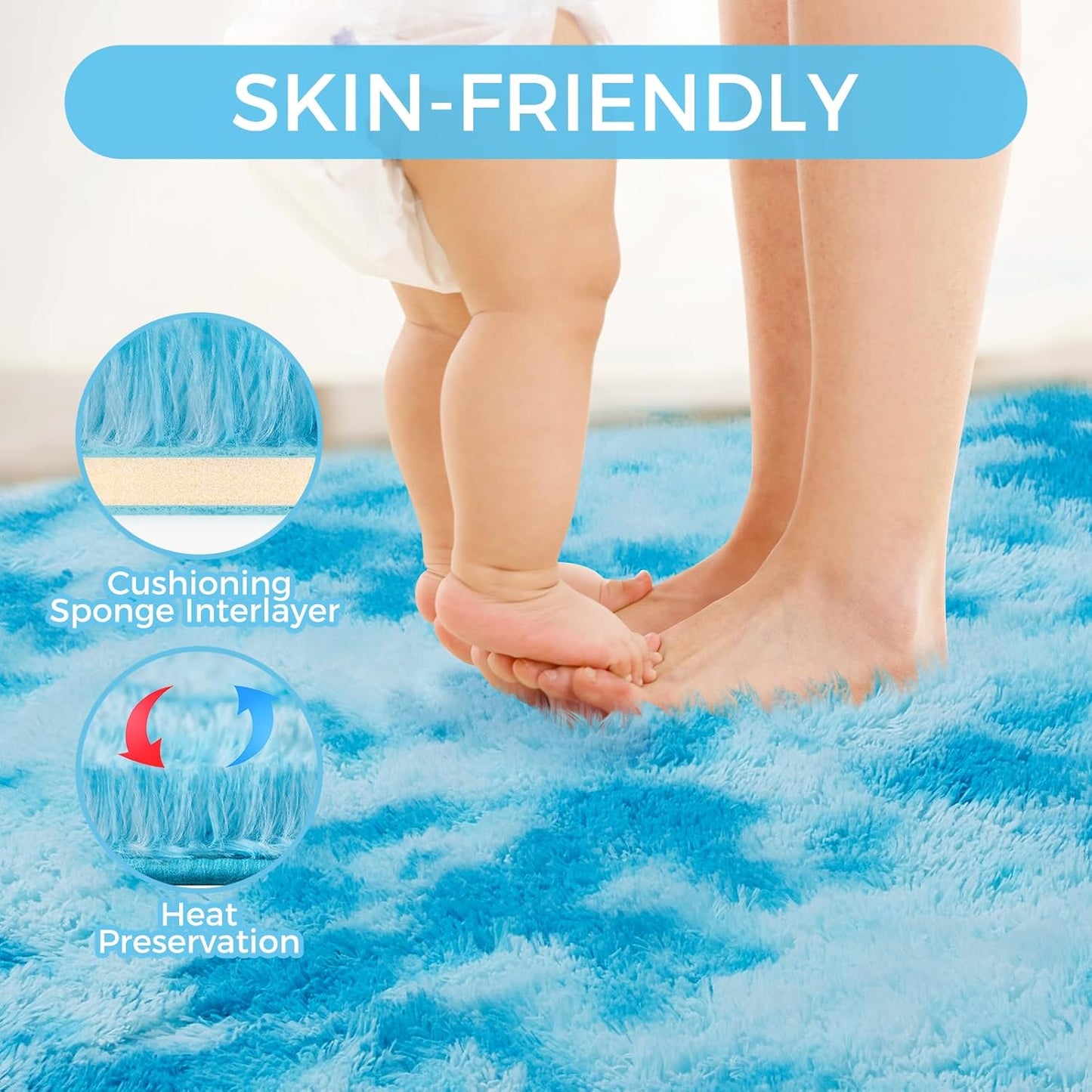 Ultra Soft Rug for Living Room, 4X6 Fluffy Shag Area Rug for Bedroom, Modern Shaggy Carpets Fuzzy Rug for Teens Dorm Nursery Home Decor Aesthetic, Upgrade Anti-Skid Durable, Tie-Dyed Blue