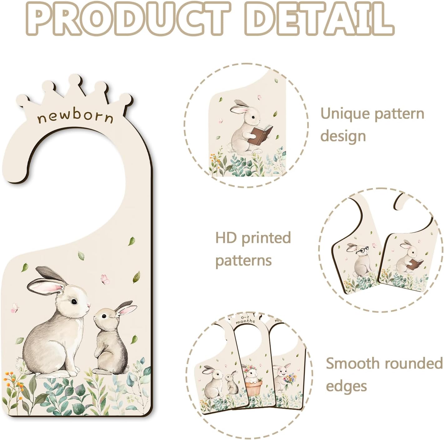 Baby Clothes Dividers for Closet - Set of 8 Wooden Baby Size Closet Dividers Newborn to 24 Months, Rabbits Babies Clothes Organizer for Boys Girl Nursery Decor Gender-Neutral Newborn Hangers Dividers