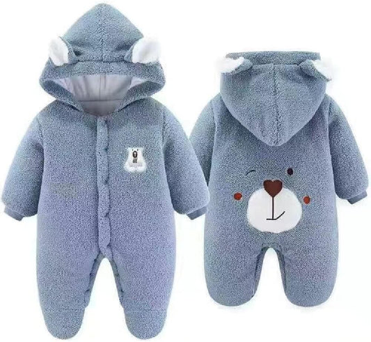 XIFAMNIY Newborn Fleece Footie Jumpsuit Hooded Warm Thicken Winter Outwear Snowsuit for Baby Girls and Boys