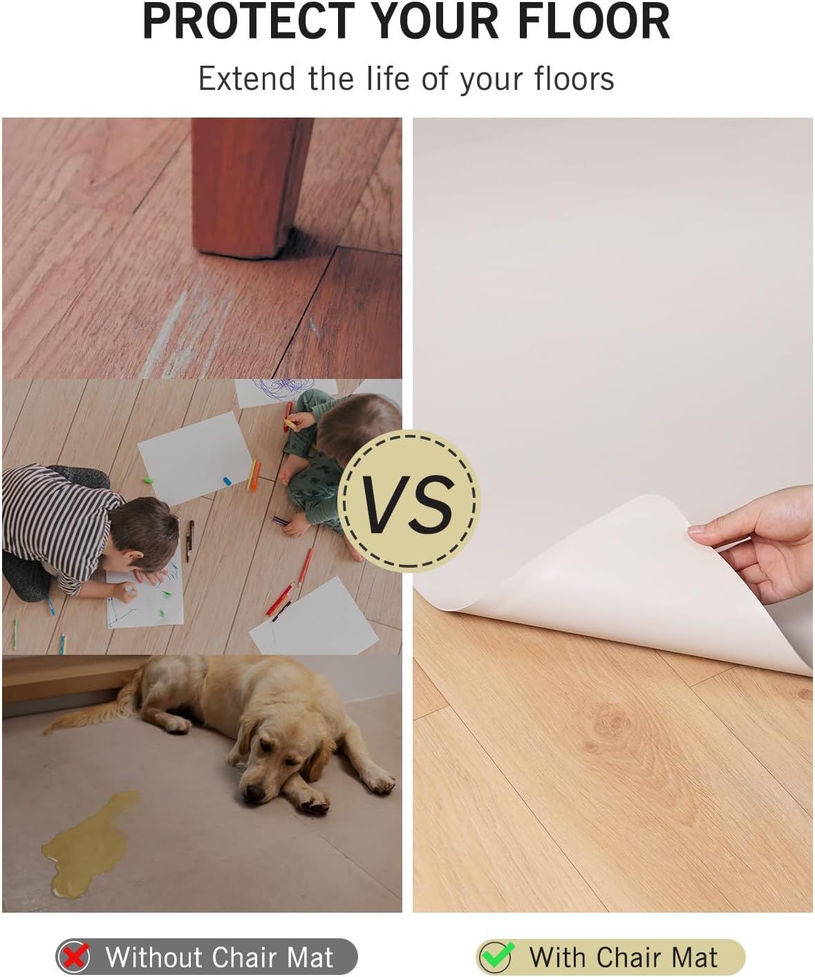 Beige Vinyl Floor Mat for Home, 3'×5' Waterproof Area Mat for Lving Room, Bedroom, Under Dining Room Table