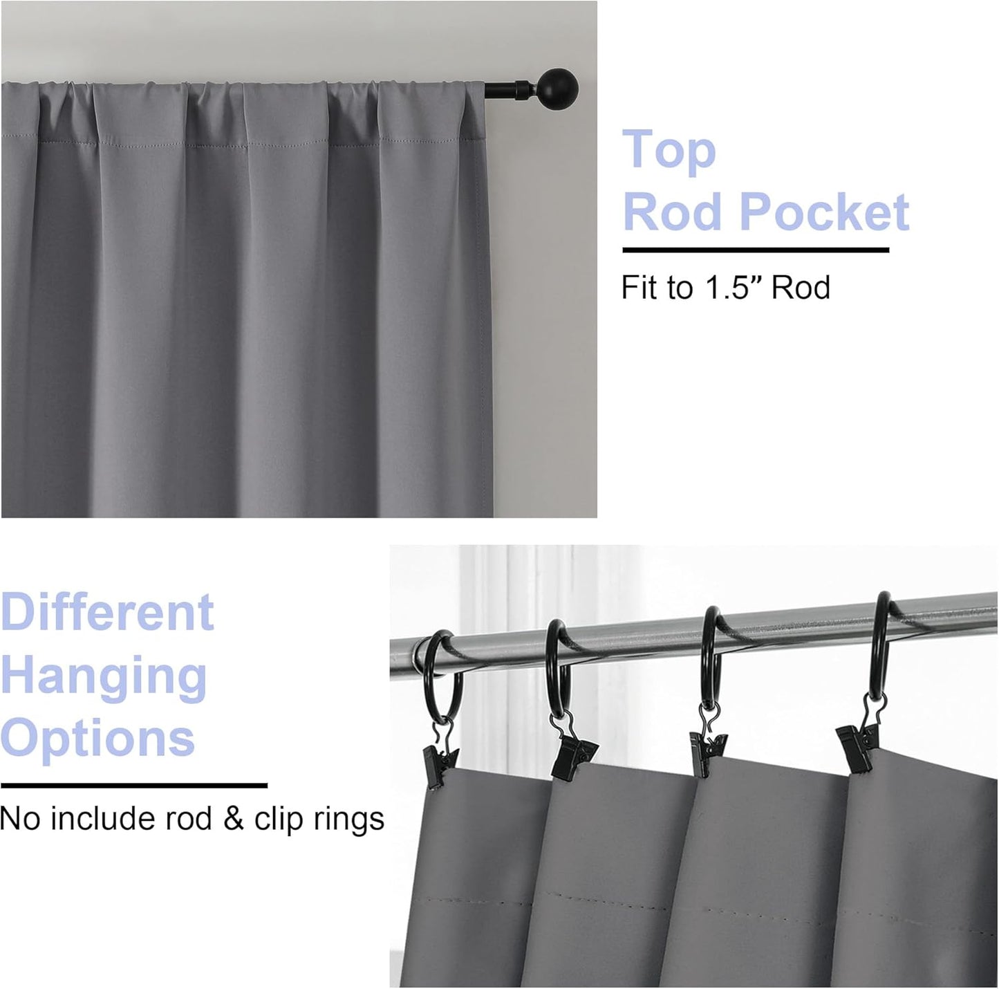 Simplebrand Ava Light Grey Blackout Curtains for Bedroom 96 Inches Long 2 Panels, Thermal Insulated, Energy Saving Living Room Window Treatment Curtains Blackout Drapes, W40 x L96 Inch, Light Grey