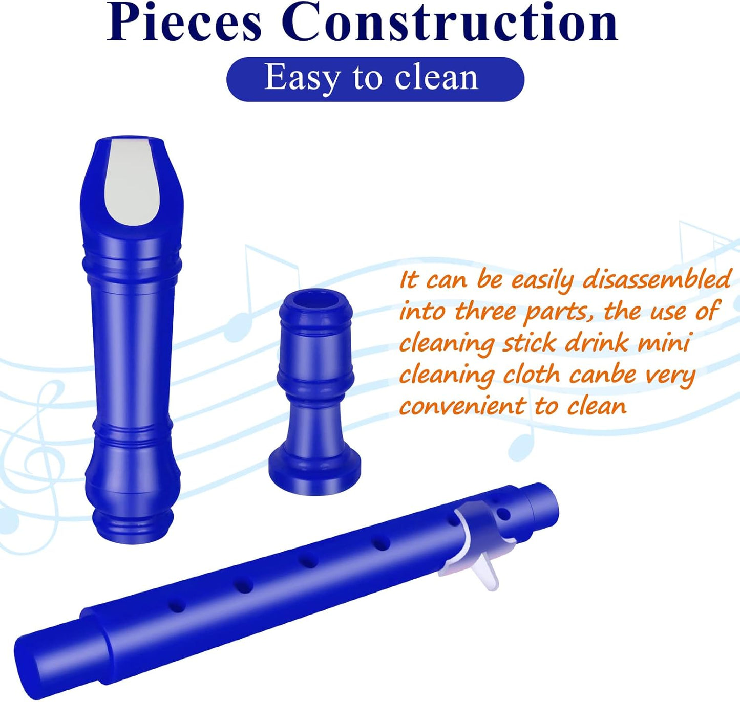 Eastrock Recorder Instrument German Style Soprano Recorder White 3 Pieces for Beginners and professions with Cleaning Rod, Fingering Chart, Packing Bag, Thumb Rest