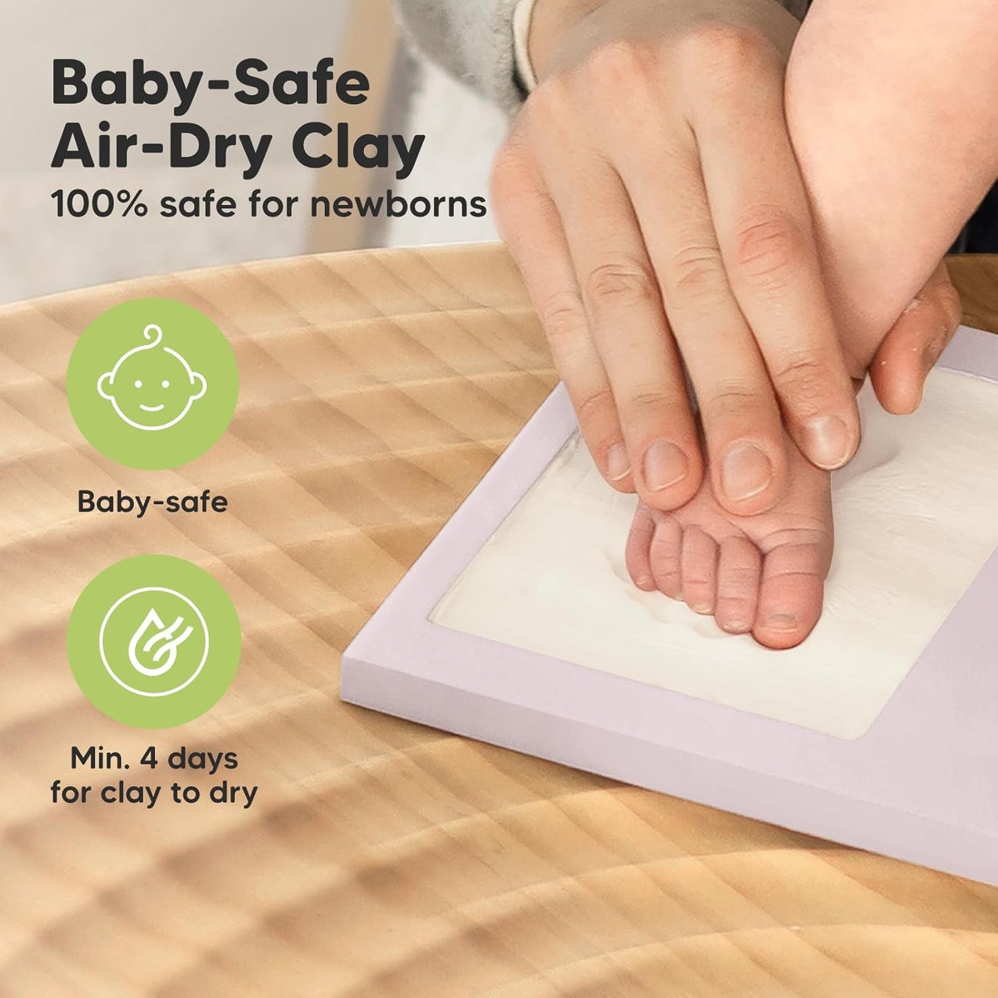 Baby Hand and Footprint Kit - Clay Handprint Keepsake Frame, Newborn Nursery Picture Frame, Personalized New Mom Gifts for Baby Shower & Registry (Soft Lilac)