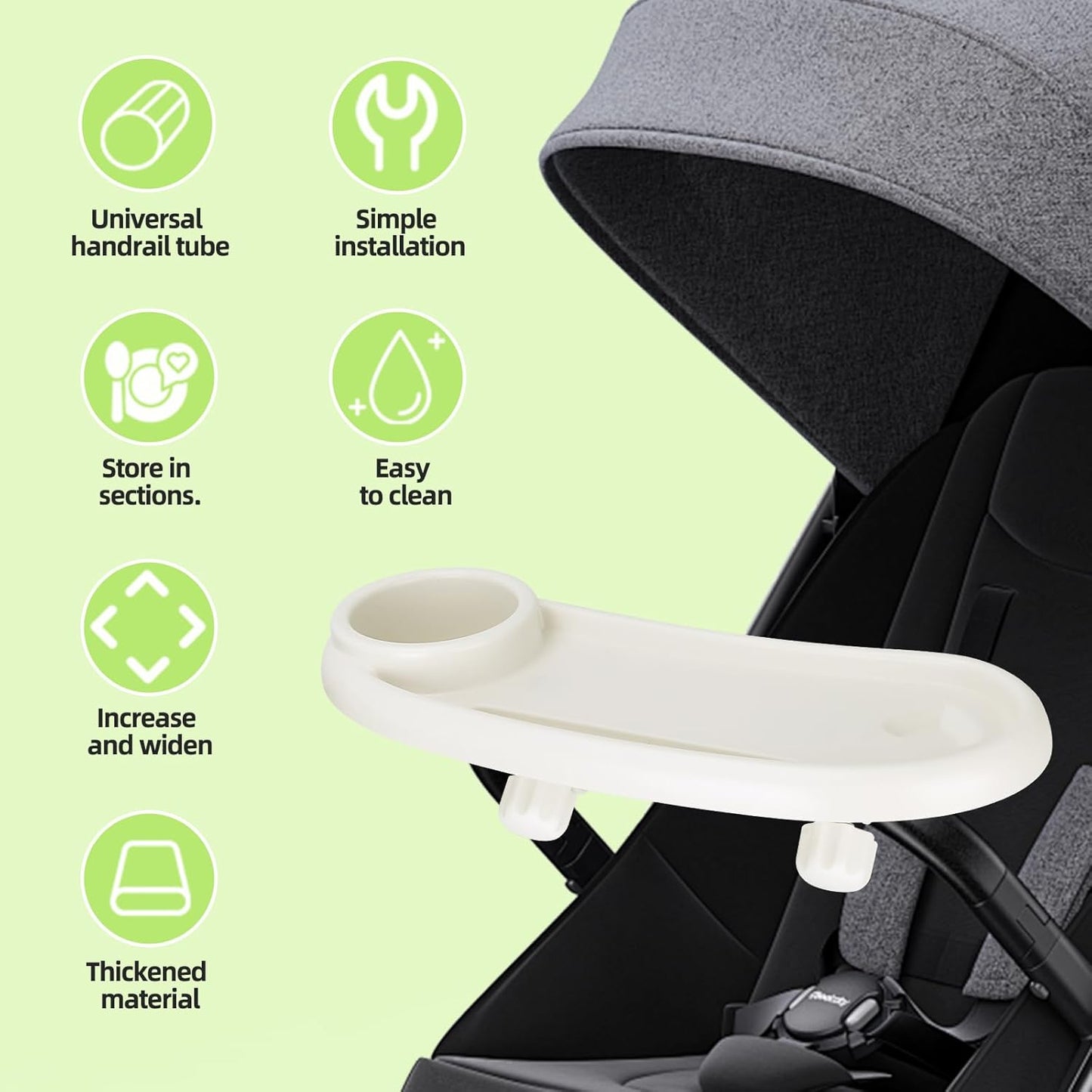 Stroller Snack Tray for Nuna, Cup Holder and Phone Holder, Easy Install, White