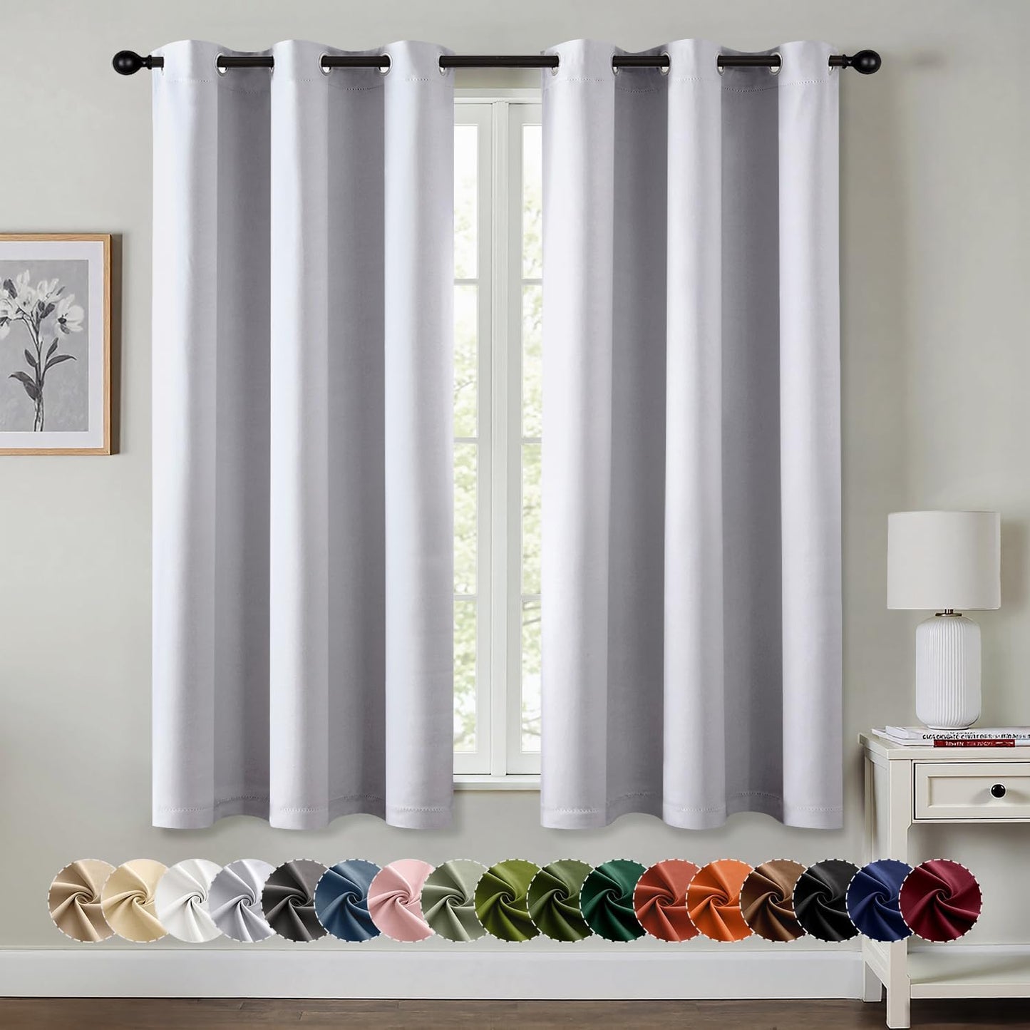 MIULEE Bedroom Blackout Curtains Thermal Insulated Room Darkening Drapes for Living Room Kitchen Grommet Top Light Blocking Window Treatment Curtains, 40 x 45 Inches Long, 2 Panels, Greyish White