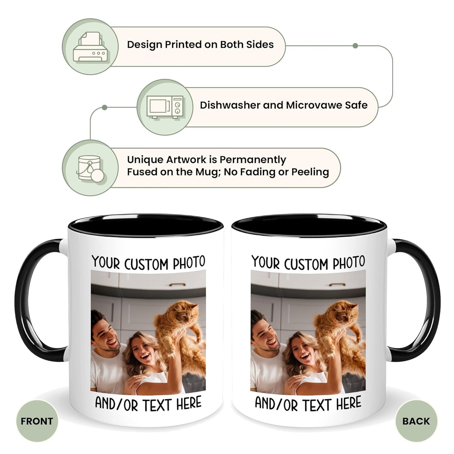 Custom Mugs with Pictures Text or Logo, Personalized Photo Coffee Mugs for Women, Personalized Gifts for Men Teacher or Nurse, Custom Coffee Mug Fathers Day Mothers Day Birthday or Christmas