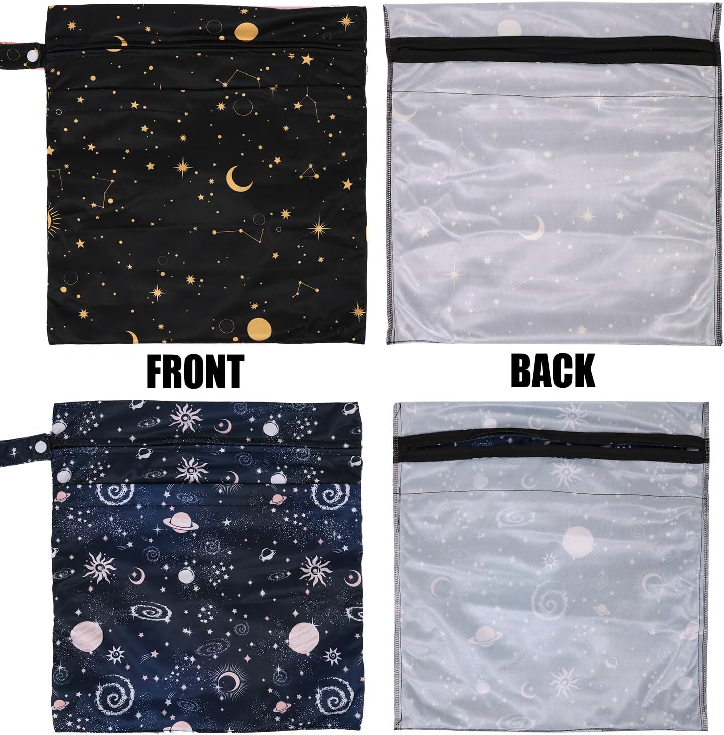 2pcs Cloth Diaper Wet Dry Bags, Waterproof Reusable Wet Bag with 2 Zipper Pockets & Handle, Washable Laundry Bags for Baby Adult Clothes Travel Beach Pool Daycare Yoga Gym Exercise Swimsuits,