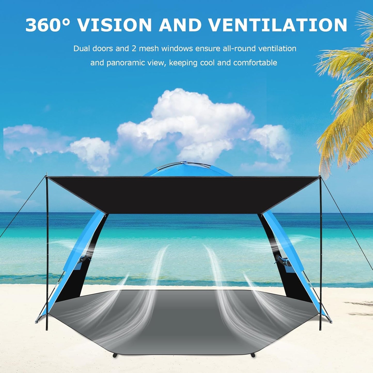 Gorich Beach Tent with Canopy - Easy Setup 3-4/5-6/7-8 Person Portable Sun Shelter, UPF 50+ UV Protection Sun Shade, Lightweight & Compact Beach Cabana for Family Travel