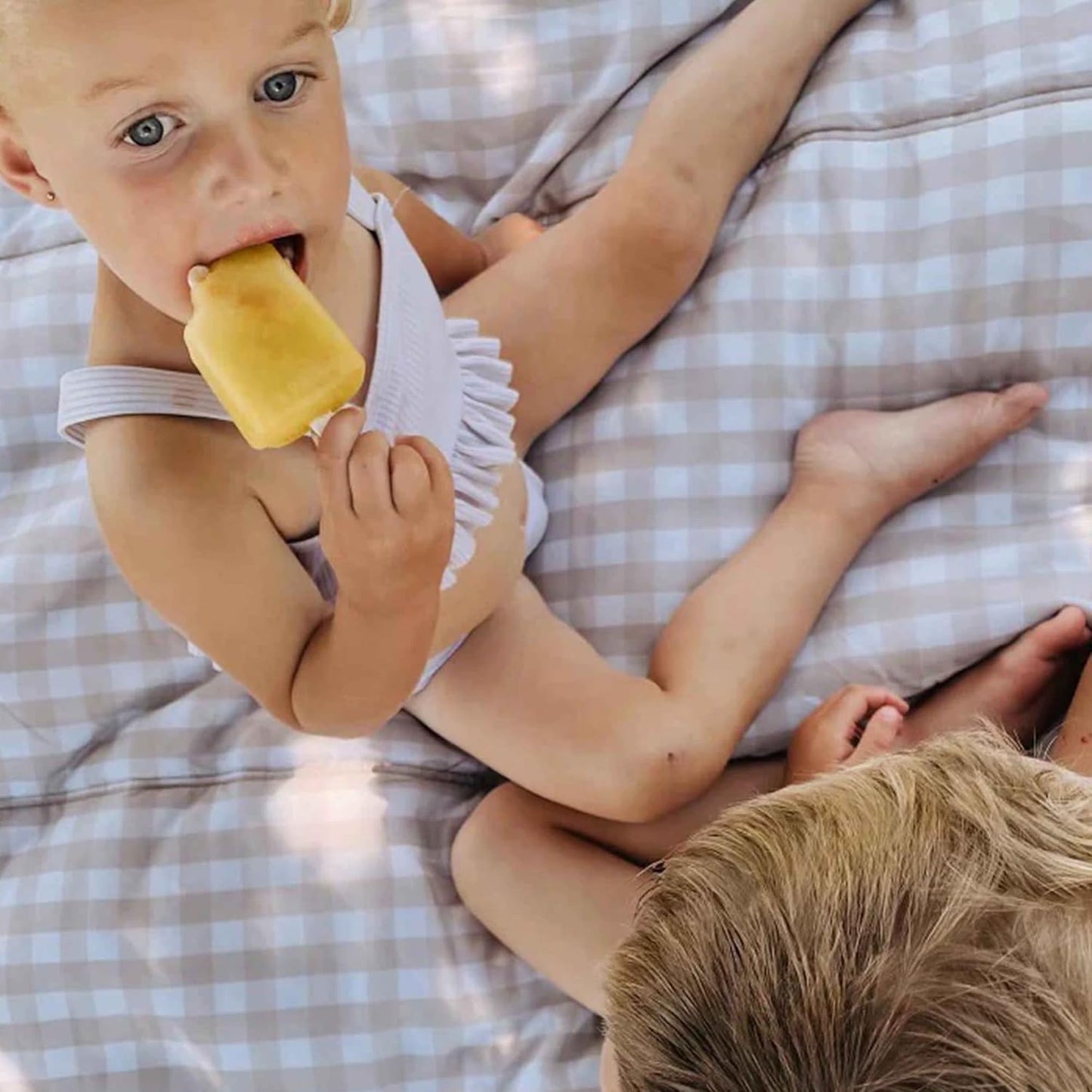 Little Unicorn 5'x7' Outdoor Family Picnic & Beach Blanket | Durable & Water-Resistant Fabric | Compact Fold & Easily Wipes Clean | Zipper Pocket (Beige Buffalo Check)