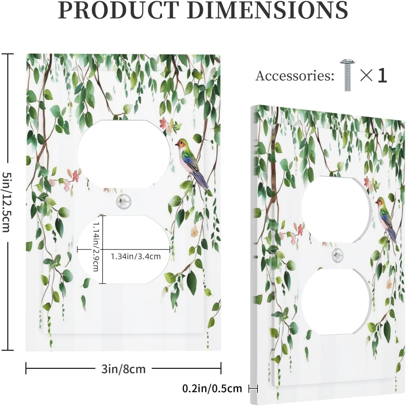 Outlet Covers Green Leaves Bird Eucalyptus Sage Plant 1 Gang Duplex Light Switch Cover Decorative Switch Plates Electrical Receptacle Faceplate Wall Plate For Bed Room Living Room