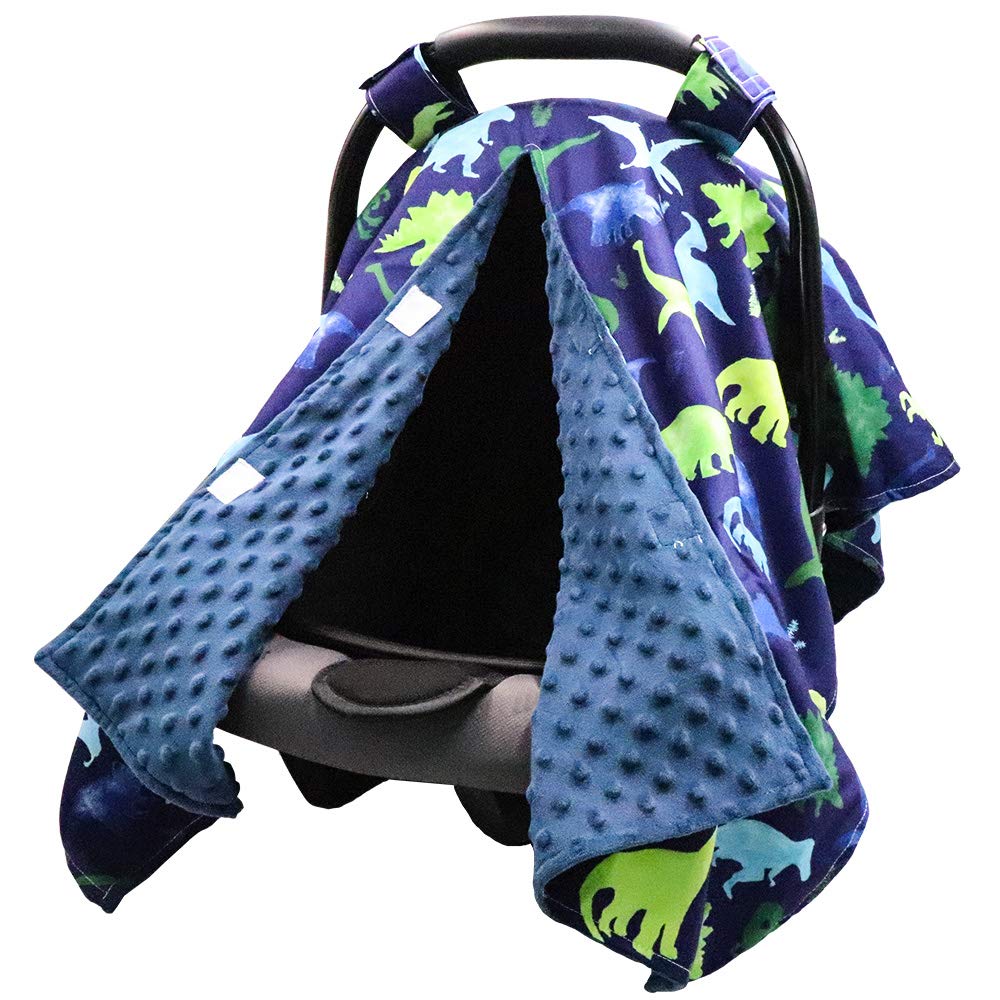 TANOFAR Car Seat Cover Baby, Carseat Covers Baby Boy Girl, Peekaboo Opening Infant Car Seat Cover for Winter, Warm & Cozy, Blue Dinosaur
