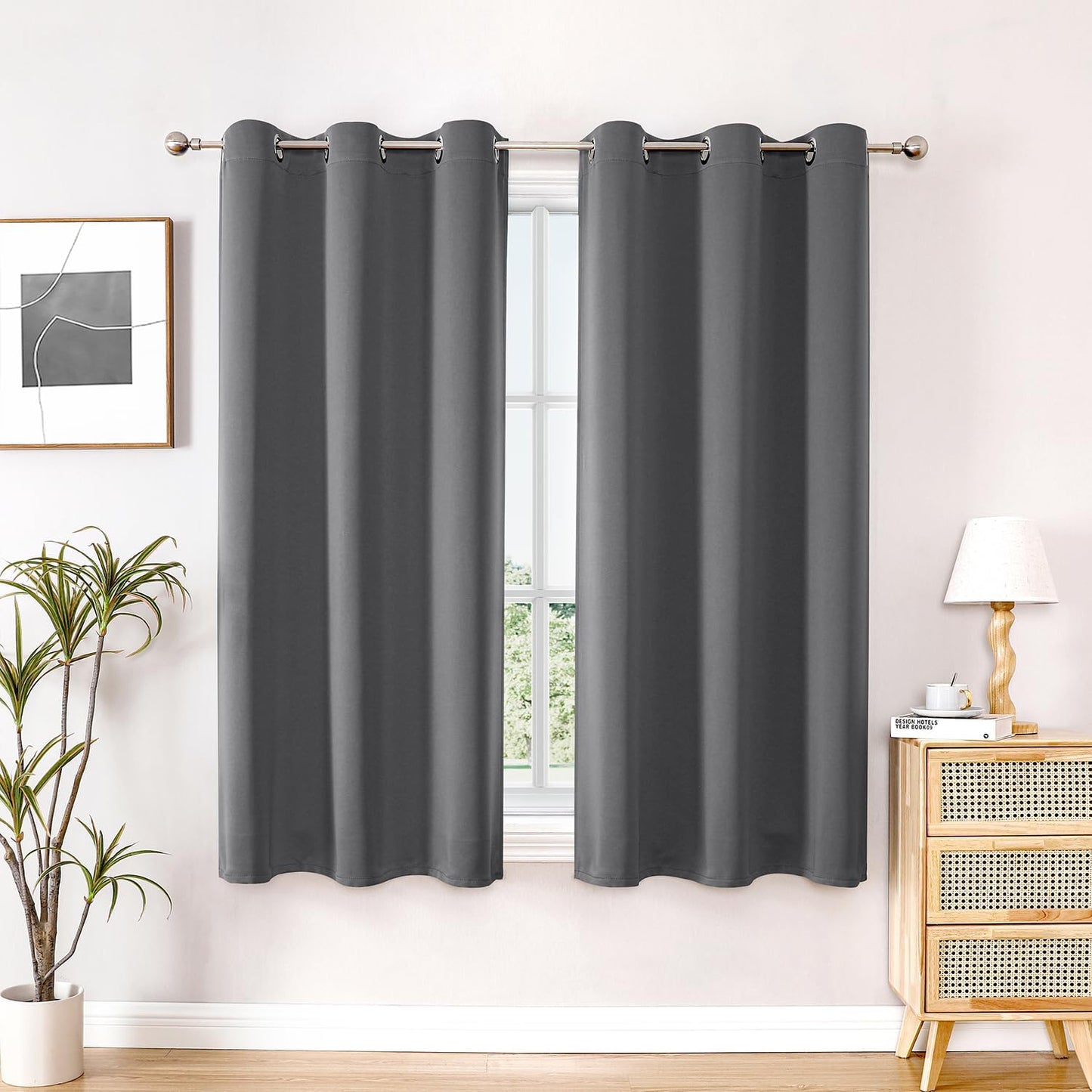 ChrisDowa Blackout Curtains 54 inches Long for Bedroom - 2 Panels Set Grommet Thermal Insulated Room Darkening Curtains for Living Room (Grey, 38 x 54 Inch)