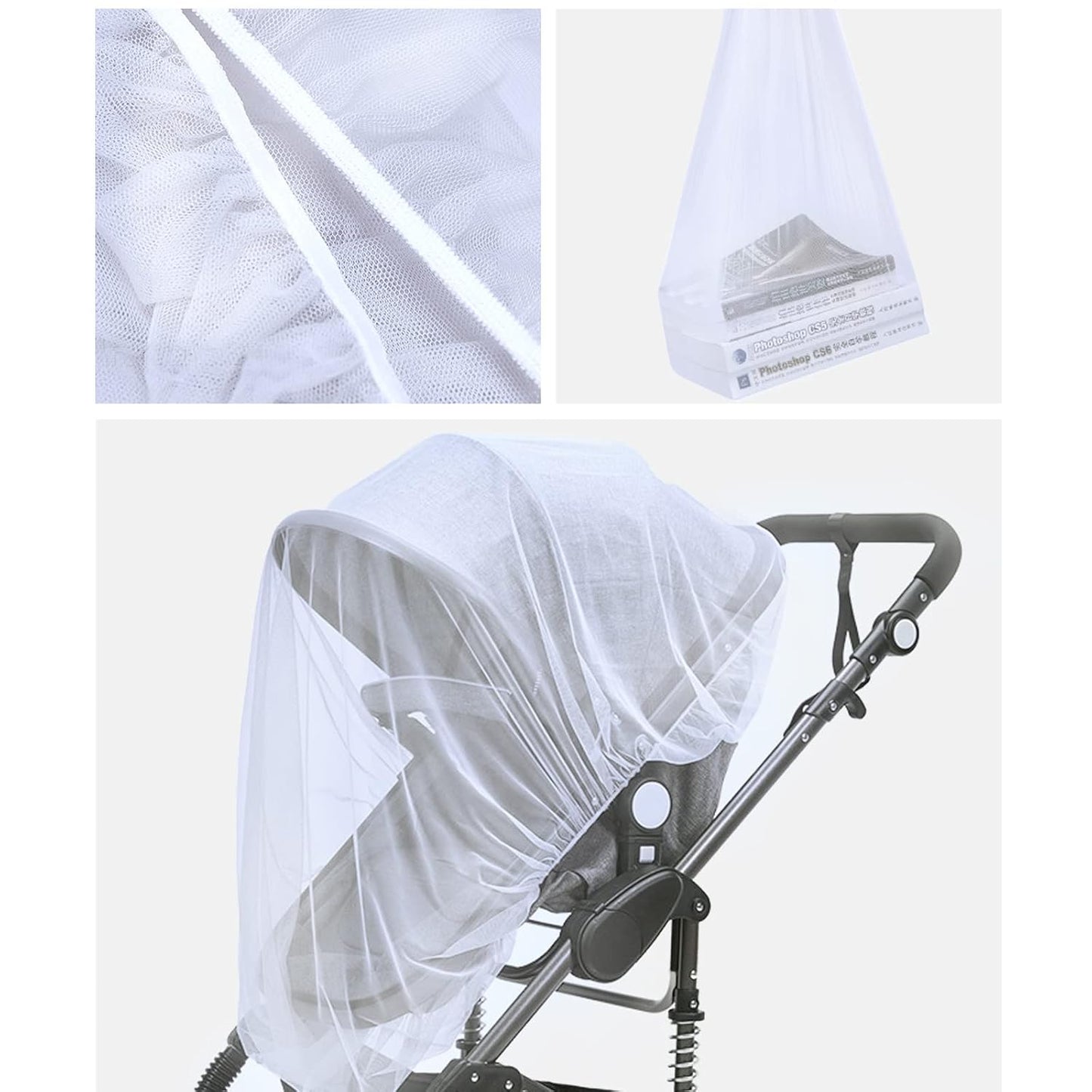 Mosquito Net for Stroller - Protective 2Packs Perfect Bug Net for Strollers, Bassinets, Cradles, Playards,Pack N Plays and Portable Mini Crib (White+Grey)