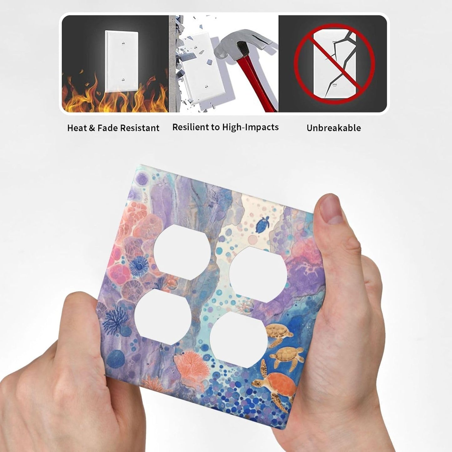 Turtle Coral Fish Watercolor Colorful Underwater World Outlet Covers 2 Gang Double Duplex Decorative Light Switch Covers Electrical Wallplates Socket Faceplate for Kids Room Home Decor