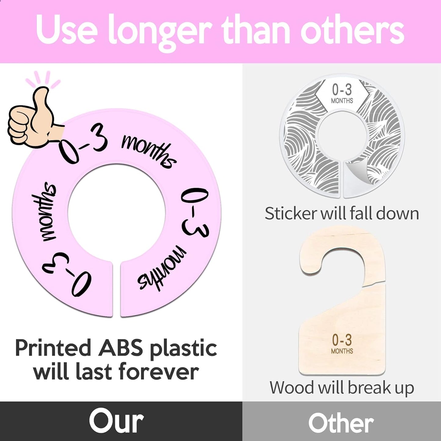 Pro Goleem Baby Closet Dividers Pink Baby Closet Organizer for Nursery Baby Clothes Size Age Dividers Fits 1.5" Rod 6 PCS