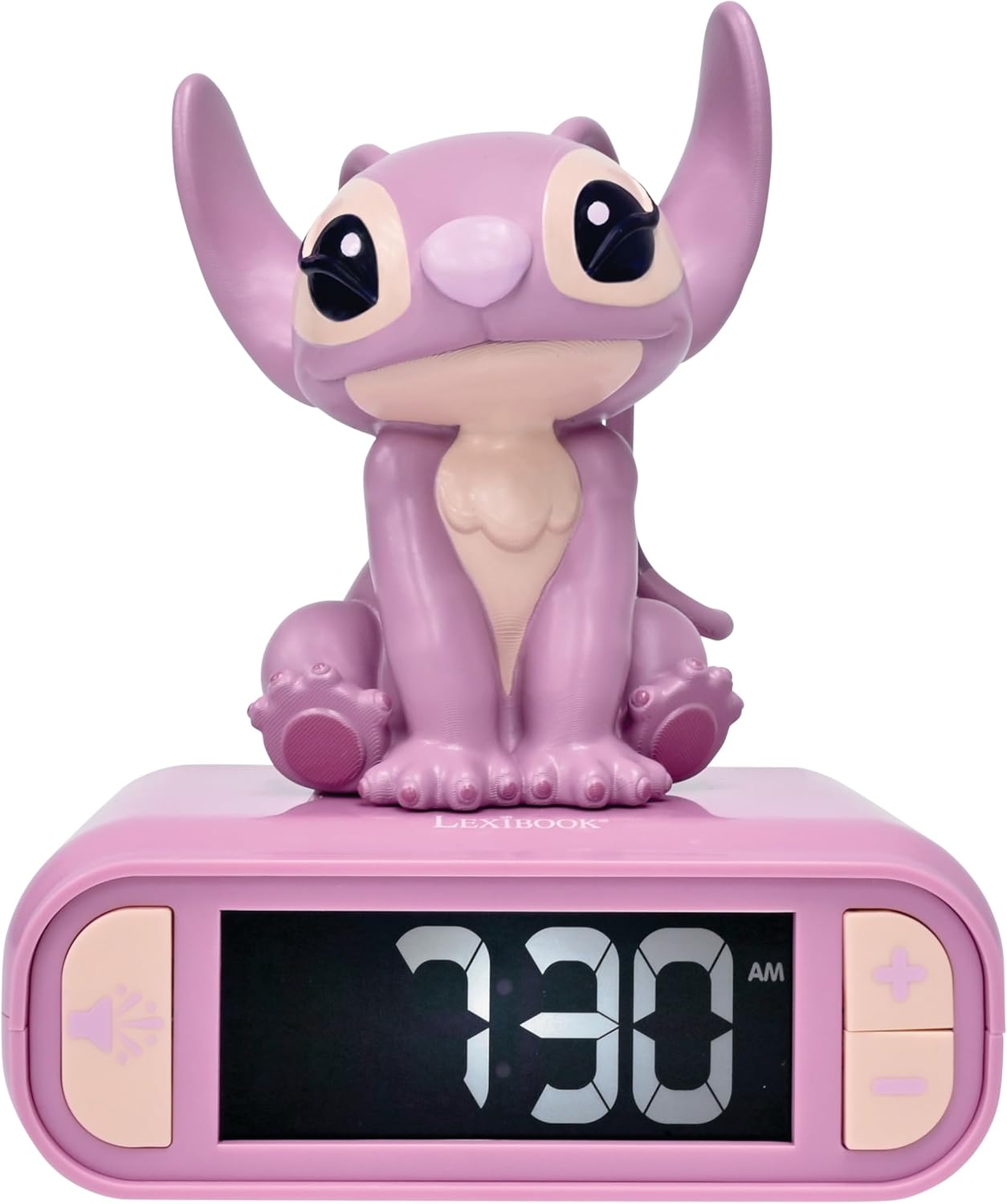LEXiBOOK, Disney Stitch, Angel Night Light Alarm Clock, Sounds and Melodies, Backlit LCD Screen, Luminous, Snooze, Pink, RL800D1