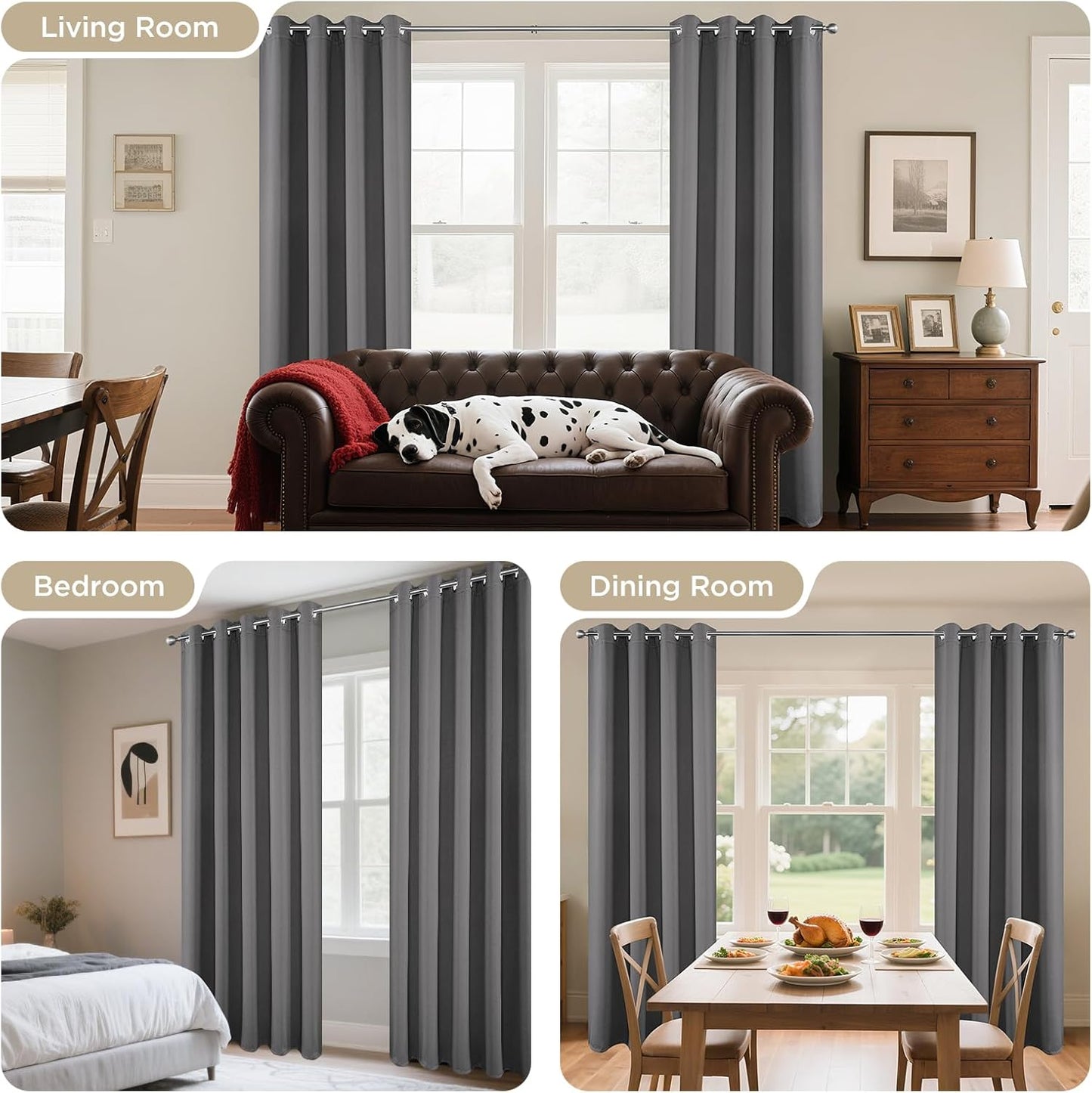 Joydeco Blackout Curtains 72 Inch Length 2 Panels Set, Thermal Insulated Long Curtains& Drapes 2 Burg, Room Darkening Grommet Drapes for Living Room Bedroom Window (W52 x L72 Inch, Light Grey)