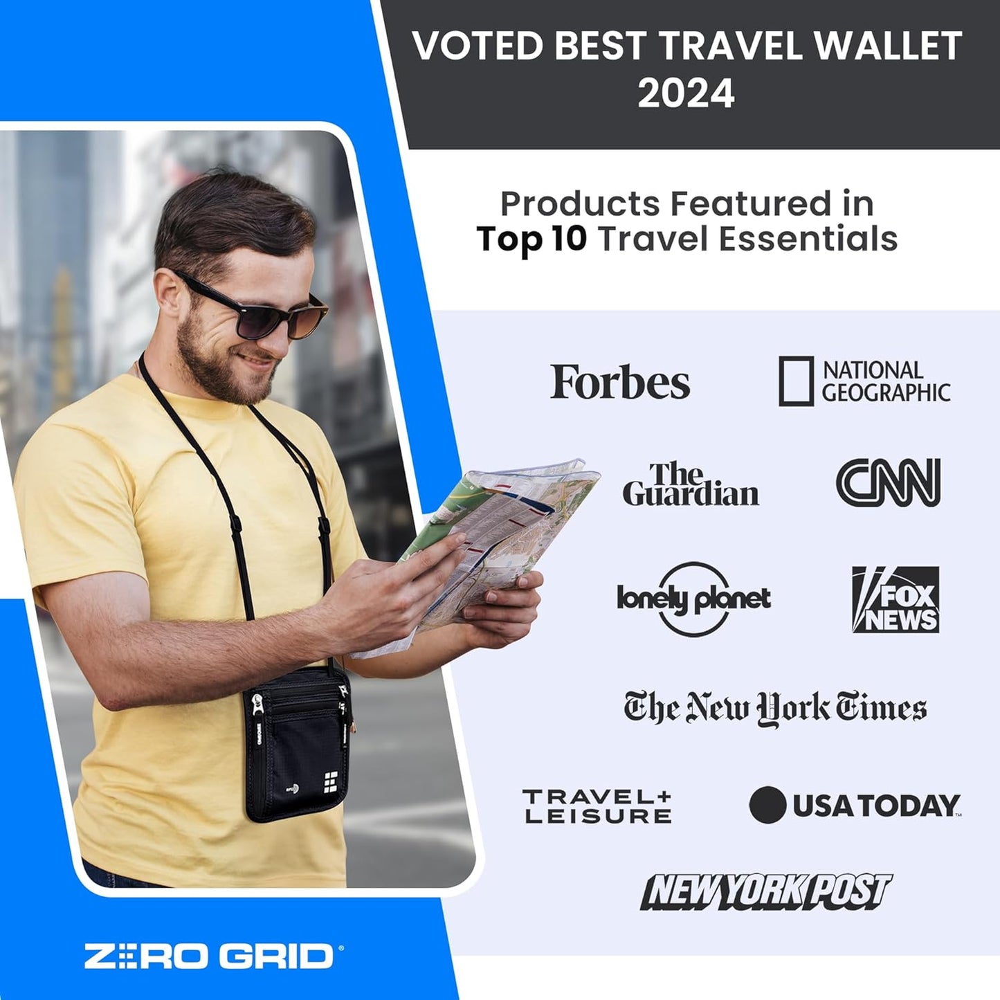 Neck Wallet for Travel & Passport Holder with RFID Blocking - Slim & Easy to Conceal Nylon Travel Pouch for men & women - Holds Phone, Cash, Cards, Keys - Sweat & Water Resistant - Large - Light Grey