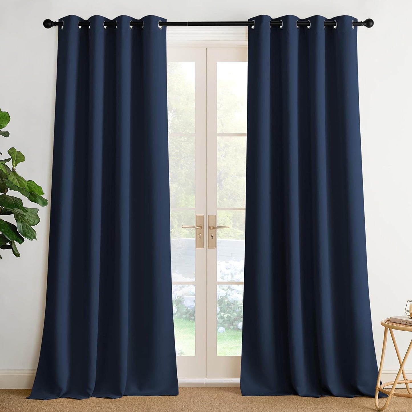 NICETOWN Navy Blue Blackout Curtains 102 inch Long, Thermal Insulated Grommet Privacy Energy Saving Shades for Bedroom, Living Room, Bathroom, Laundry, Patio, Closet, 2 Panels, W52 x L102