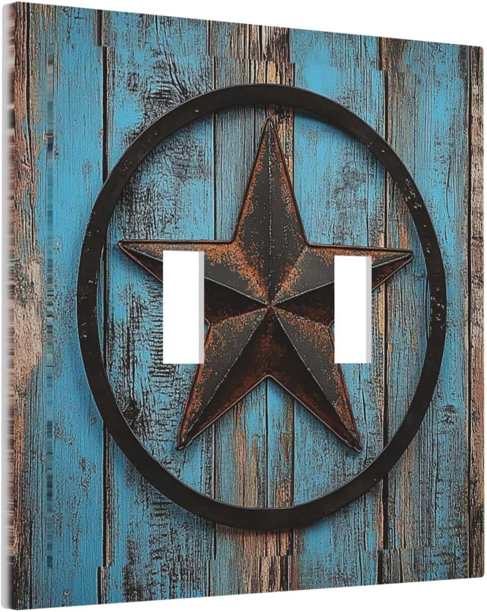Decorative Switch Plates Rustic Wood Country Barn Texas Star On Teal 2 Gang Double Toggle Outlet Light Switch Cover Wall Plate Electrical Faceplate For Farmhouse Cabin Decor