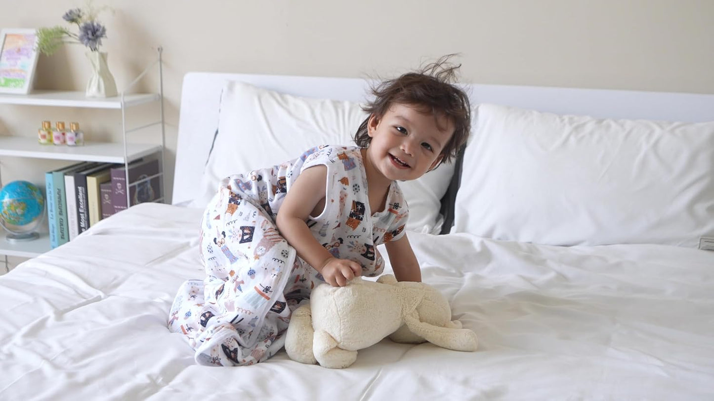 Baby Sleep Sack 1-2 T Baby Wearable Blanket 100% Organic Cotton 0.5 TOG Muslin Toddler Sleeping Sacks 2- Way Zipper Soft 12-24 M