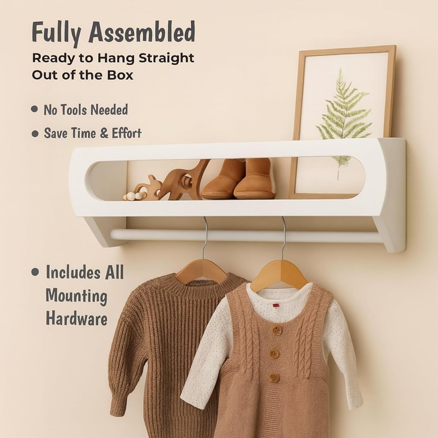 Bamboo Nursery Book Shelves, Fully Assembled For Easy Use - Set of 3 Floating Shelves for Wall Kids, Wall Mounted Book Shelves For Kids Room, Baby Room, Toddler Room, Nursery Decor, 16.5 Inch White