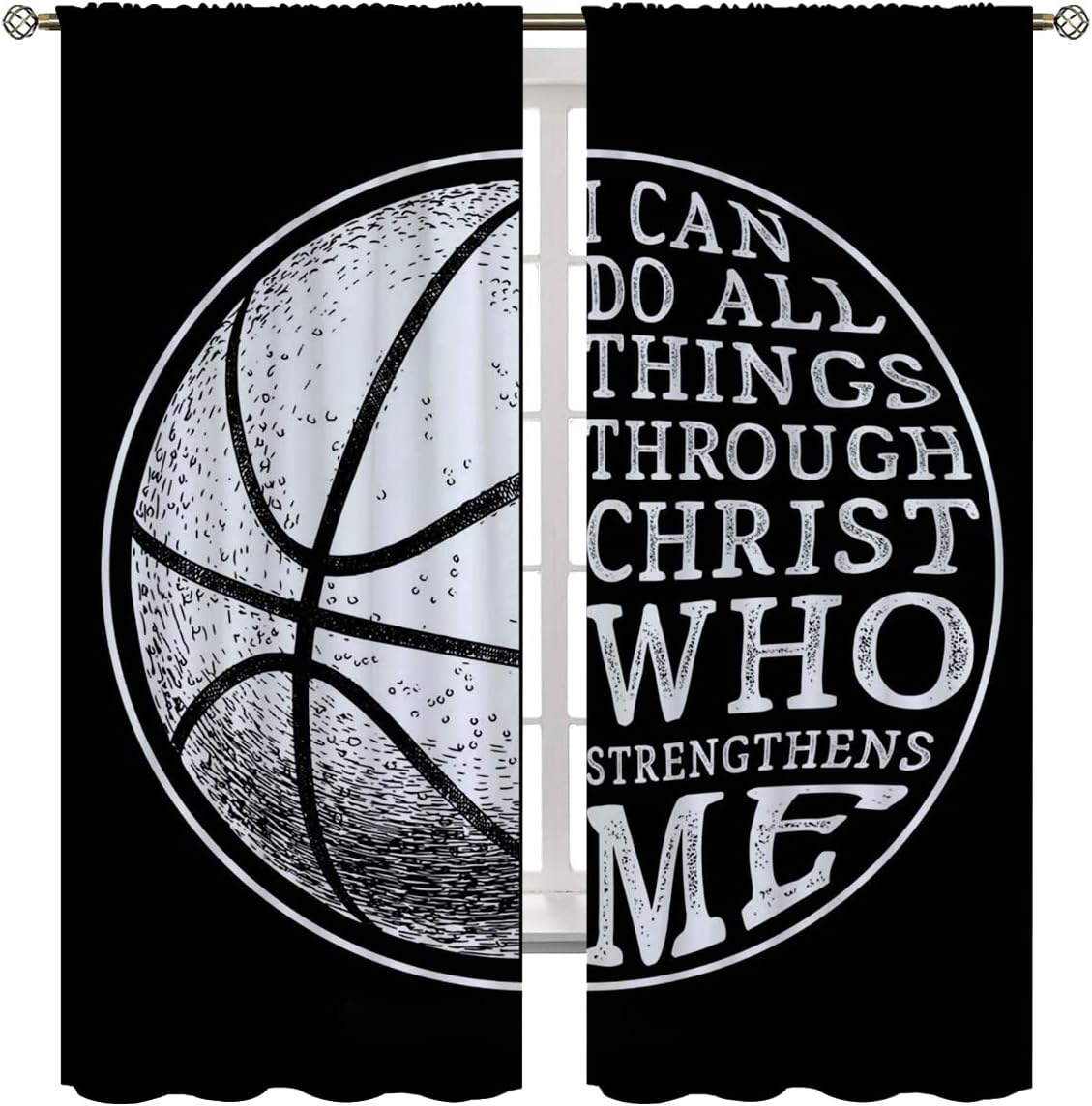 Basketball Blackout Curtains for Boy Girl Room Darkening Decor,Sport Theme and White Motto Dark Background Bedroom Living Room Home Rod Pocket Thermal Insulated Window Curtain/Drapes Panel,63x63 Inch…