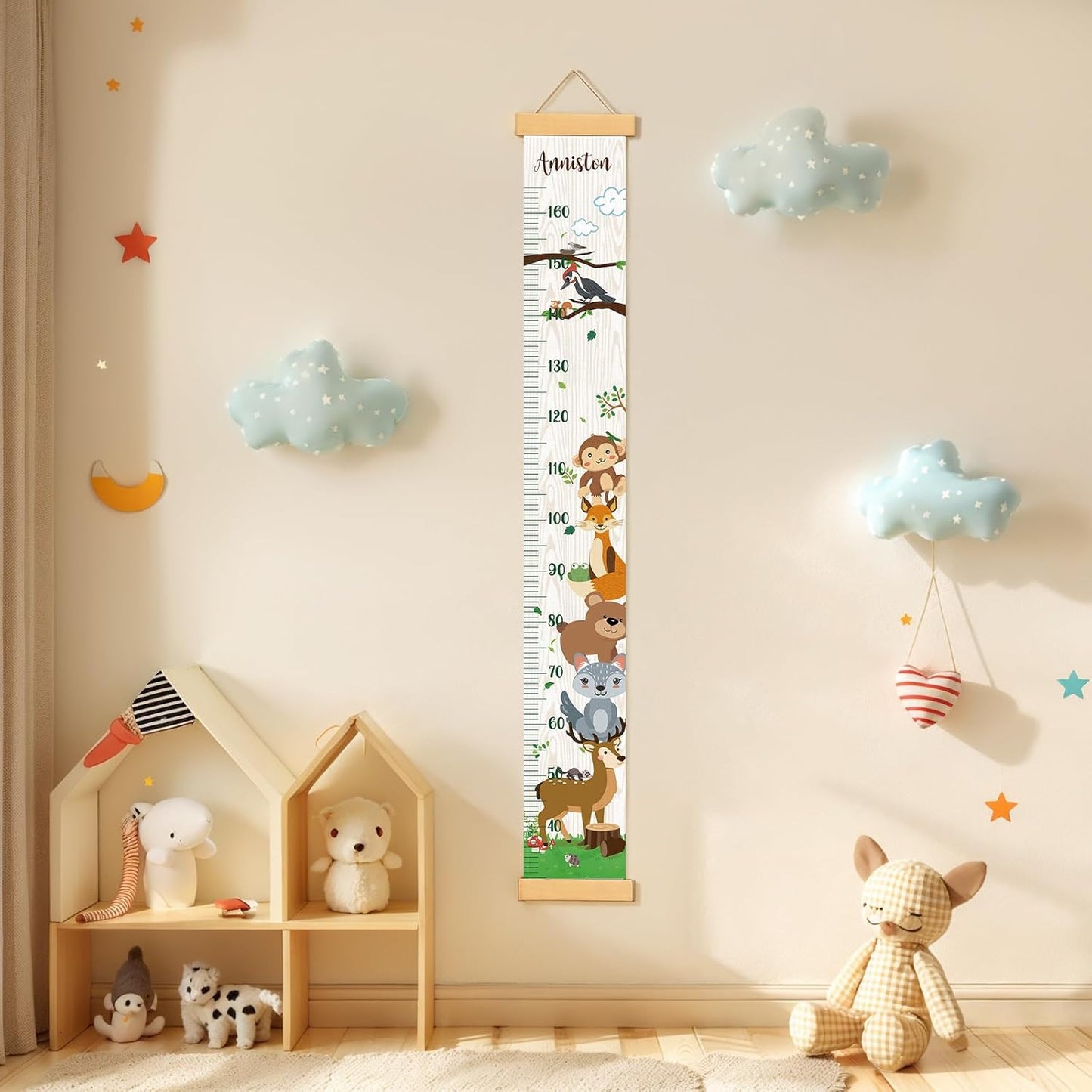 Personalized Name Growth Chart Wall Decor for Kids – Canvas Removable Height Chart Measuring Ruler 59" x 7.9" (Zoo）