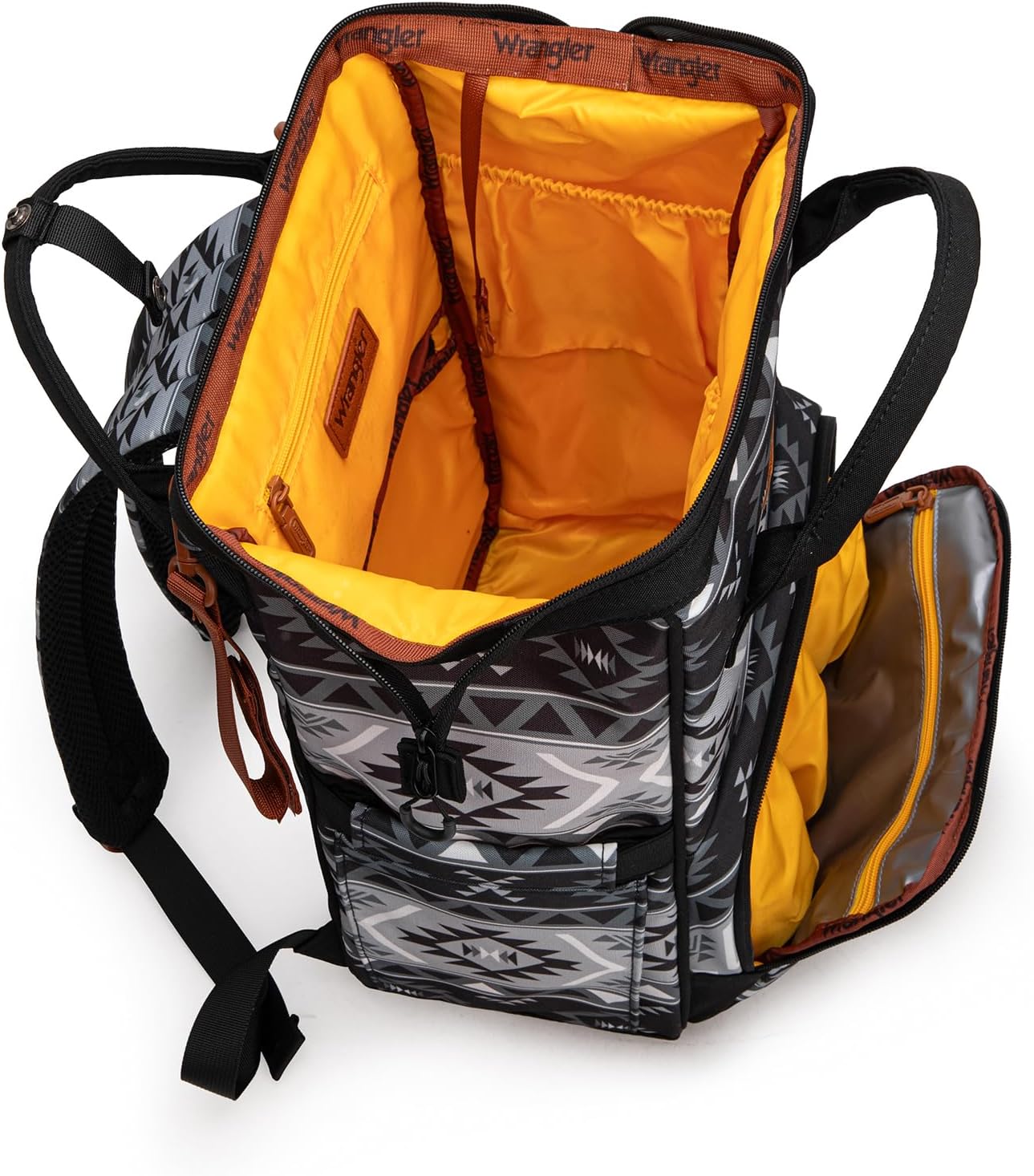 Wrangler Aztec Backpack Multifunction Baby Travel Bag with Changing Pad, Stroller Straps and Pacifier Case WG2204-91103BK
