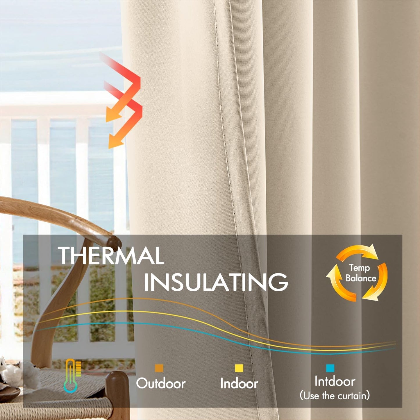 ANRODUO Back Tab Blackout Curtains for Bedroom Living Room, Rod Pocket Pinch Pleated Thermal Insulated Room Darkening Curtains 84 Inches Long 2 Panels, Cream Beige, 42 x 84 Inch