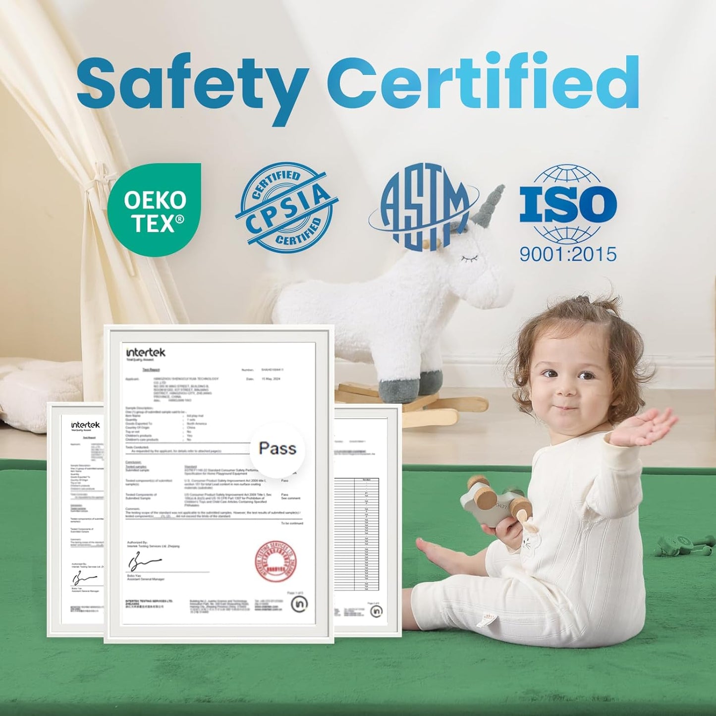 Ultra Soft Baby Play Mat,79"×118" Extra Large Activity Tummy Time Mat for Toddlers,Infants,Kids,1.3" Thick Elasti-Foam Nursery Rug for Floor,Non-Slip Safe for Crawling,Water-Repellent(Emerald)