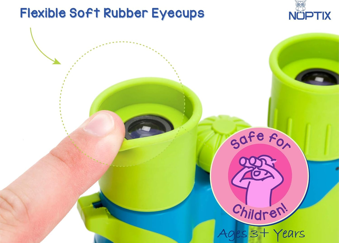 Binoculars for Kids, Girls or Boys Real Kids Binoculars in Vibrant Green Blue - Includes Sticker Book with 40 Bird Species - Small Toys for Toddlers