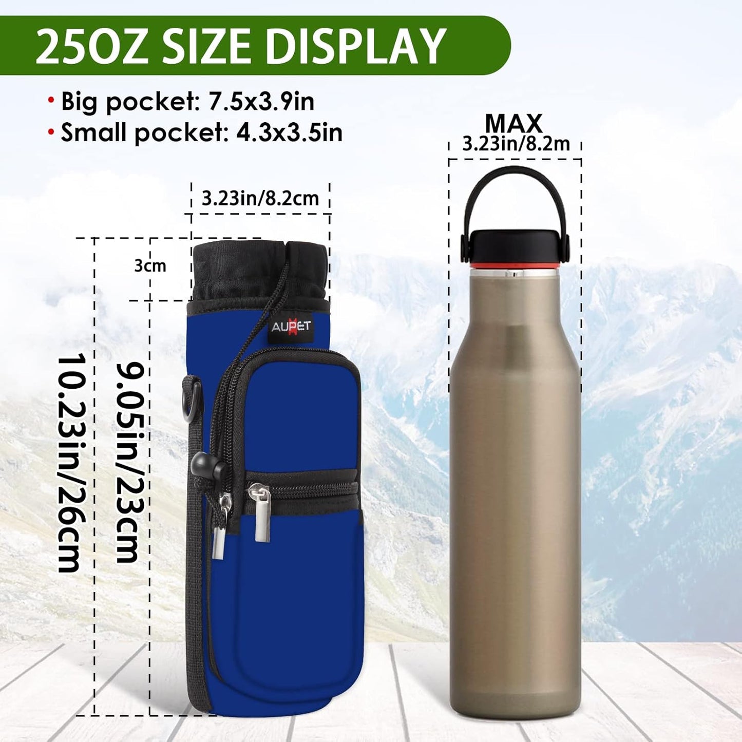 AUPET Water Bottle Sling Bag Sleeve Holder Carrier 25/32/40/64 oz,Insulated Crossbody Water Bottle Case Cover with Strap and Pockets for Men/Women Walking Hiking