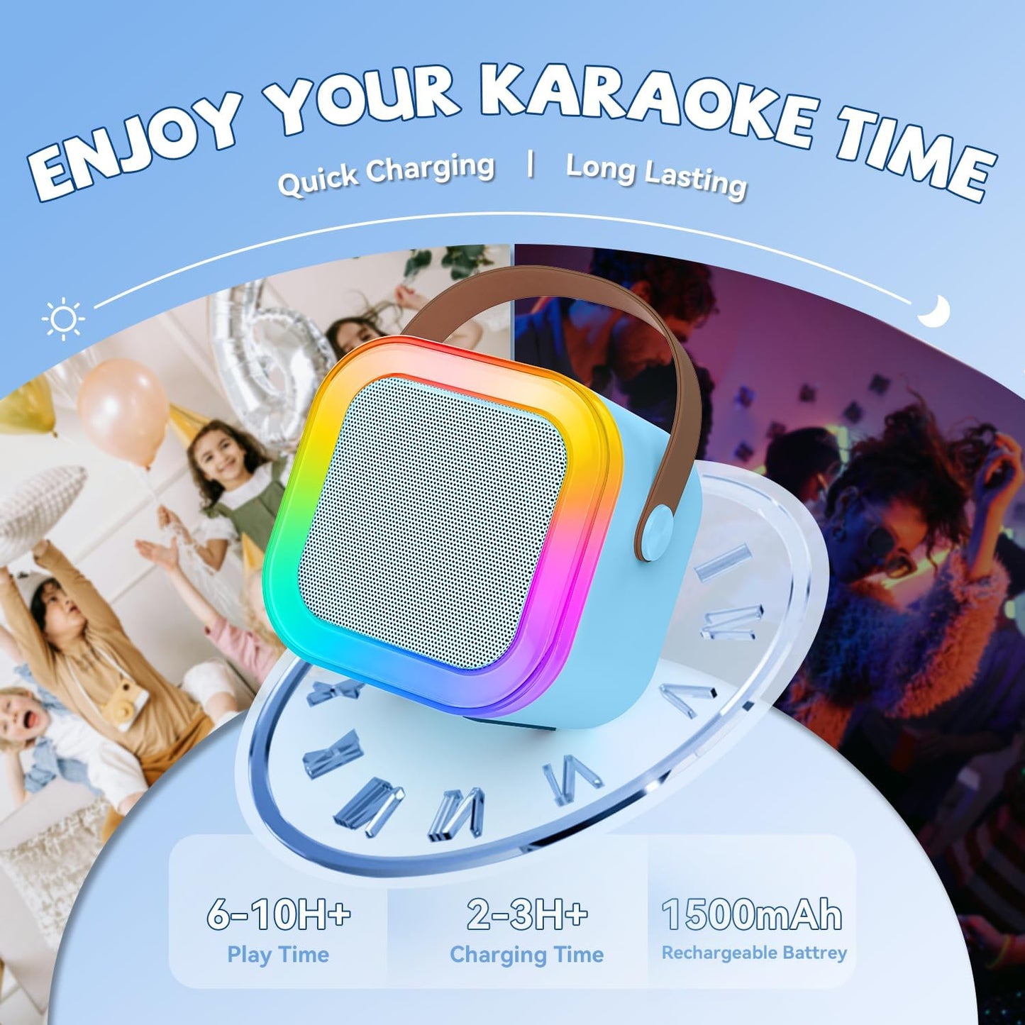 【2025 Newest】 Mini Karaoke Machine for Kids Girls & Boys - Portable Bluetooth Speaker with 2 Wireless Microphones - Kids Birthday Gifts for Ages 4-10 - Kids' Instrument Accessories - Blue