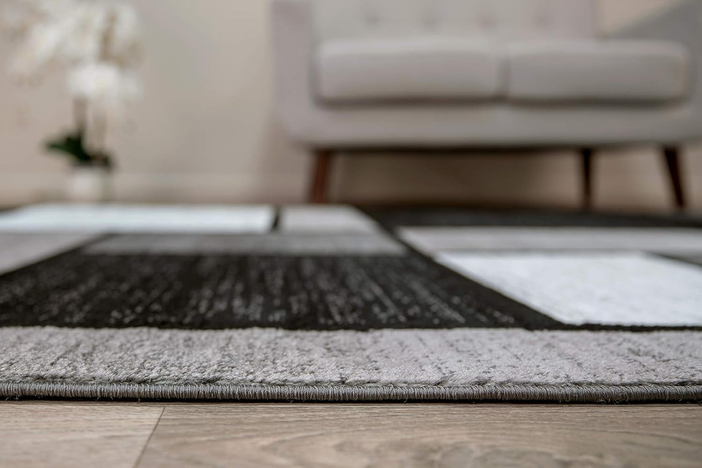 Contemporary Modern Boxes Grey Area Rug Runner 2' x 7' 2"