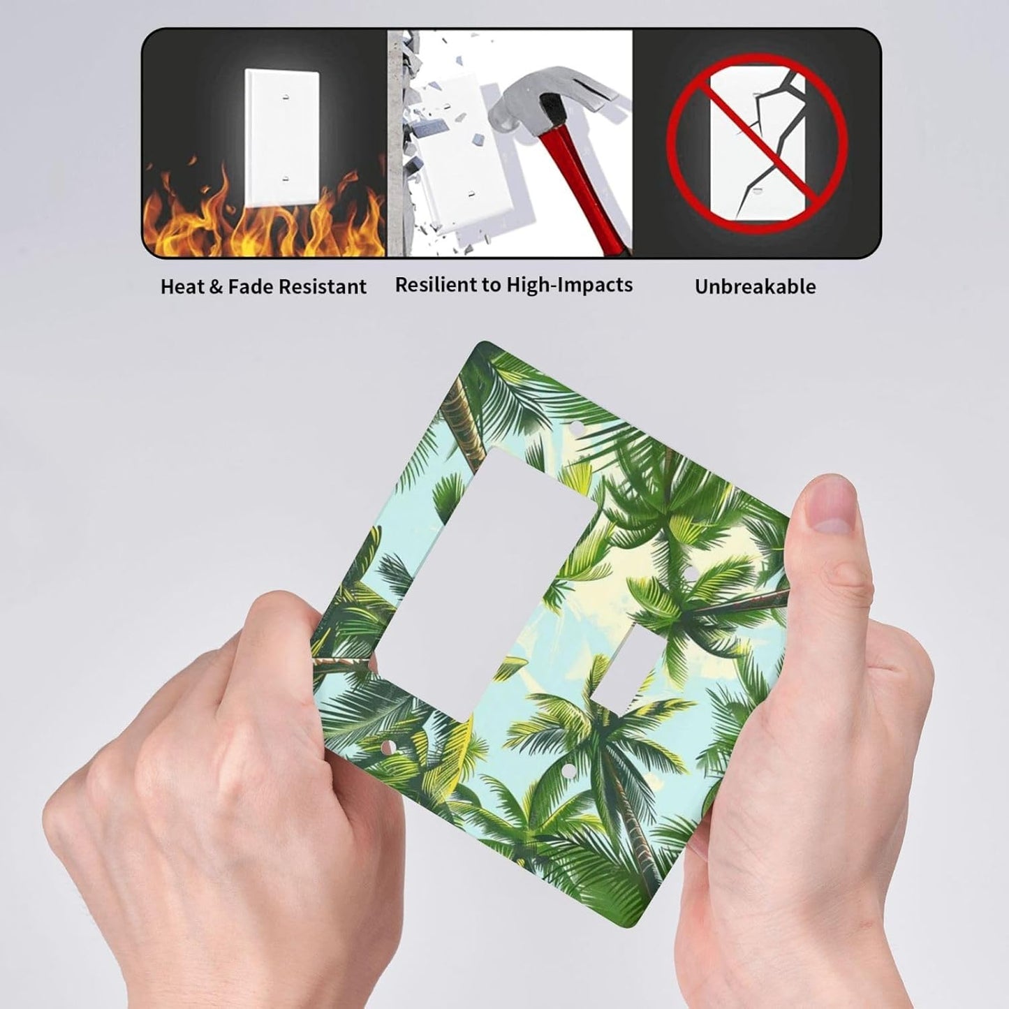 Summer Sky Coconut Palms Trees Green Plants Leaf Outlet Covers 1 Toggle 1 Rocker Combination Decorative Wall Plate Electrical Switch Plates Light Switch Cover Plate for Bed Room Living Room Decor