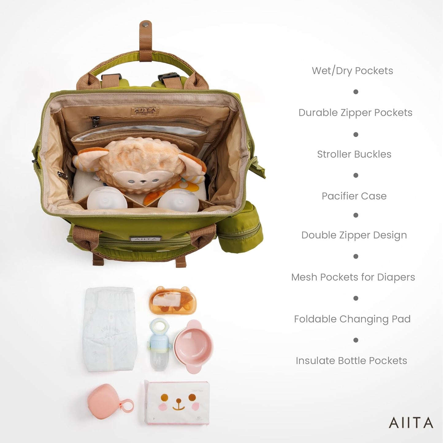 Diaper Bag Backpack, Multifunction Diaper Bag with Changing Station, Stylish Baby Bags, Large Unisex Diaper Backpack for Mom and Dad, Baby Registry Search, Portable Changing Pad – Yellow Green