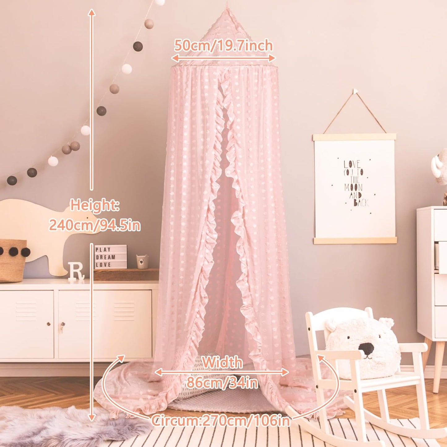 Princess Bed Canopy for Girls - Crib Canopy for Bed - Mosquito Net for Bed, Kids Bed Canopy with Princess Room Decor for Girls Bedroom,Children's Reading Room Decor (Pink)