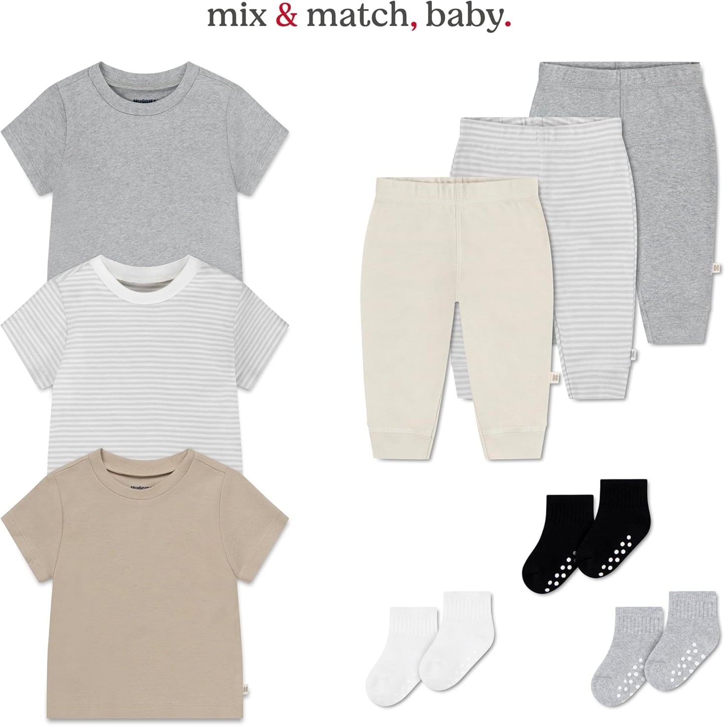 Huggies Unisex Baby Basic T-Shirt, Mid Grey Heather/Stripe