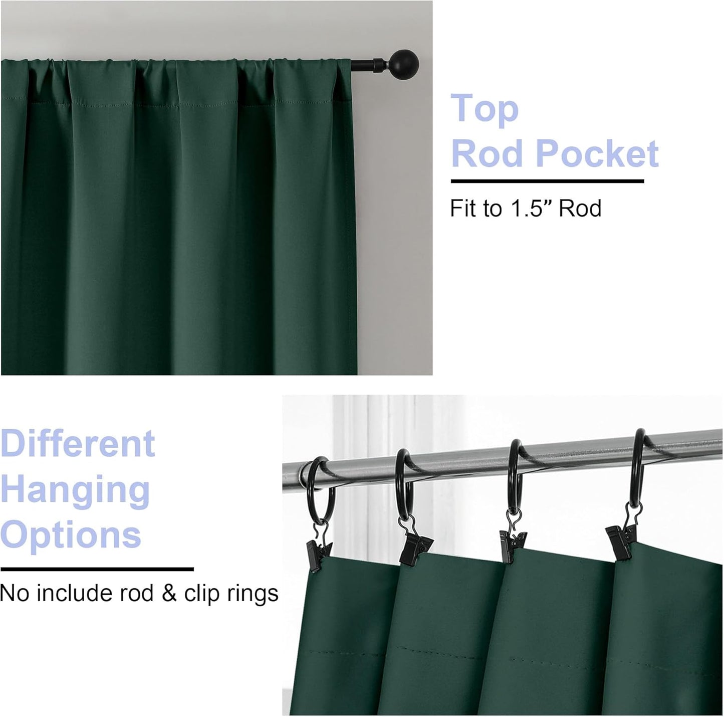 Simplebrand Ava Ever Green Blackout Curtains for Bedroom 84 Inch Length 2 Panels Set, Solid Thermal Insulated Privacy Living Room Window Treatment Curtains Blackout Drapes, W40 x L84 Inch, Ever Green