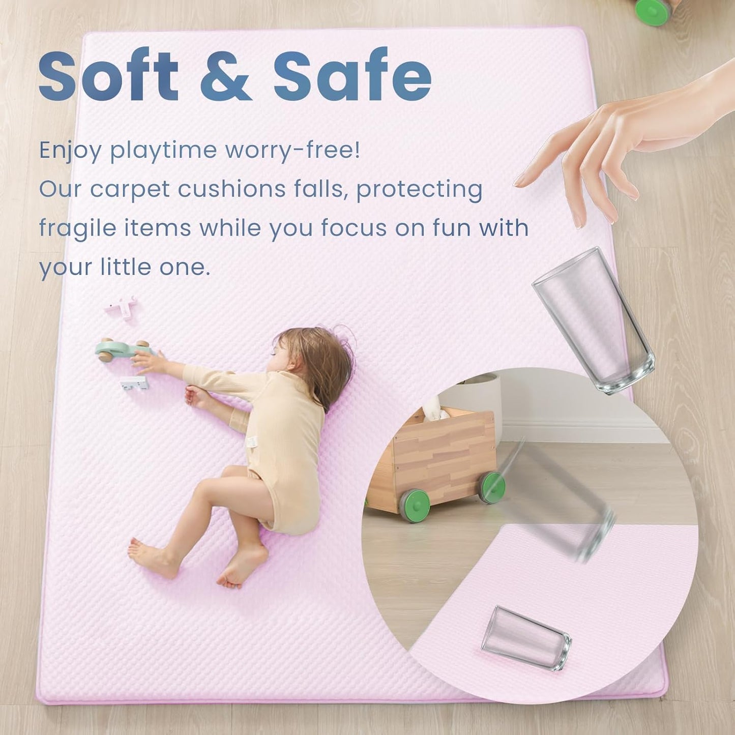 Baby Play Mat for Summer,1.3 Thick Memory Foam Cooling Floor Tummy Time Mat, Soft & Breathable, Non-Slip Rectangular for Toddlers’ Playtime & Rest(Pink,39"x59")